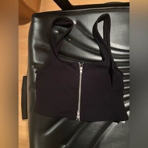 Zara Black Ribbed Zip-Front Cropped Tank